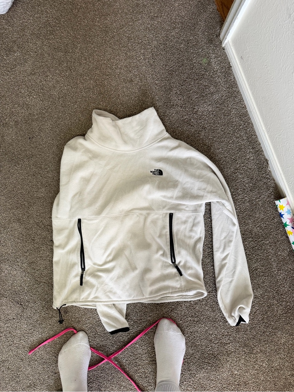The North Face Cream Half-Zip Fleece Pullover with Black Zippers